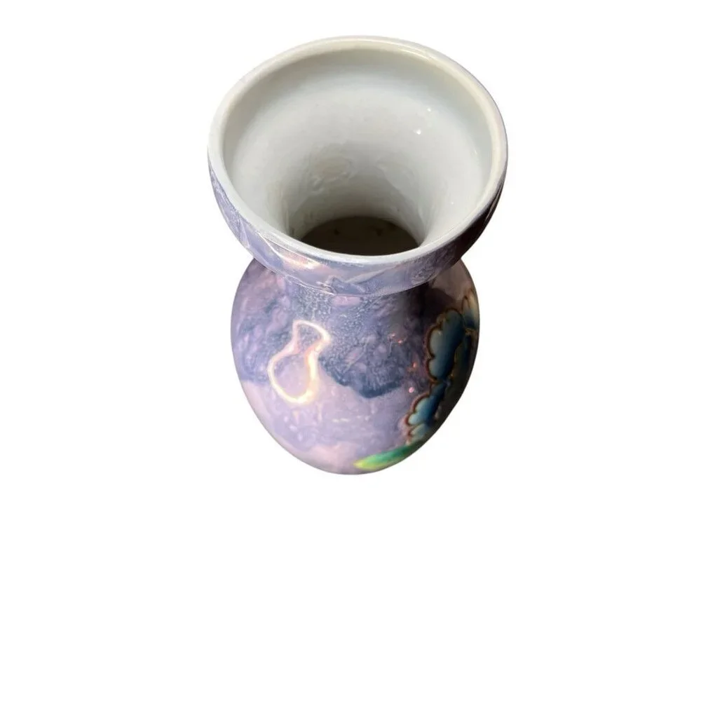 Purple Blue Cloisonne Vase with Pink/Red/Blue Flowers Bird 10